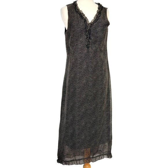 Mary McFadden Collection Mini Dot Ruffled Black & White Slip Dress BoHo Sz 14 - Picture 7 of 7